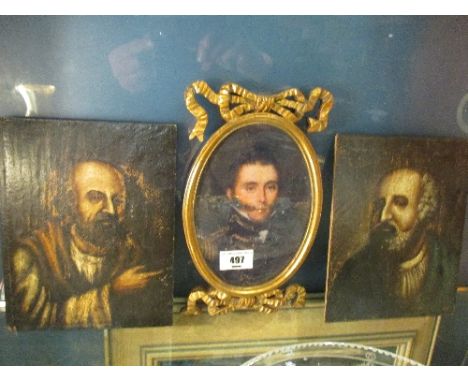 A Small Oval Gilt Framed Picture of an Officer, and two 19th century portrait oils on panel (3).