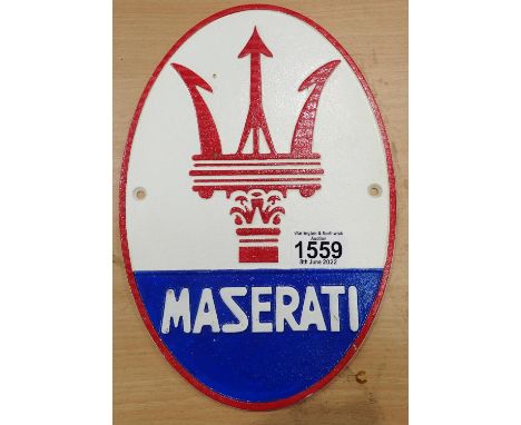 Cast iron Maserati wall plaque 20 x 30 cm. P&amp;P Group 2 (£18+VAT for the first lot and £3+VAT for subsequent lots) 