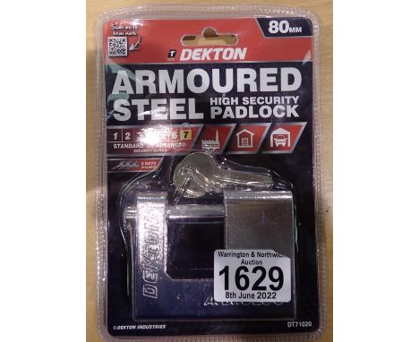 Armoured steel new unused padlock. P&amp;P Group 1 (£14+VAT for the first lot and £1+VAT for subsequent lots) 