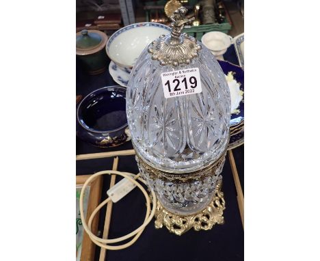 Crystal and brass lamp, H: 43 cm. Not available for in-house P&amp;P, contact Paul O'Hea at Mailboxes on 01925 659133 