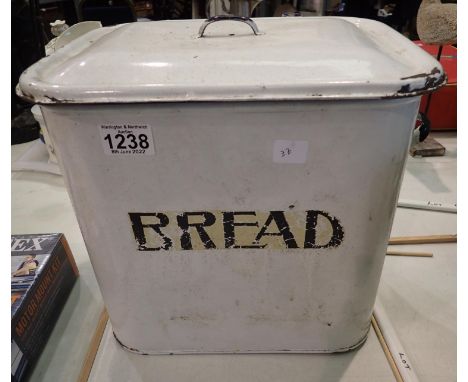 Enamel bread bin, H: 35 cm. Not available for in-house P&amp;P, contact Paul O'Hea at Mailboxes on 01925 659133 