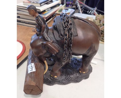 Wood and resin Indian elephant, H: 32 cm. P&amp;P Group 3 (£25+VAT for the first lot and £5+VAT for subsequent lots) 