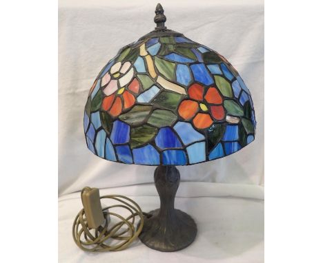 Tiffany type lamp with cast base, H: 40 cm. Not available for in-house P&amp;P, contact Paul O'Hea at Mailboxes on 01925 6591