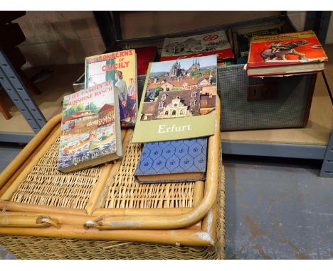 Vintage suitcase containing Girls Crystal magazines and a further picnic hamper. Not available for in-house P&amp;P, contact 