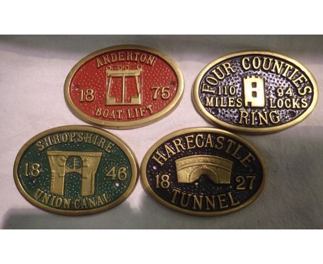 Four canal barge plaques: Anderton Boat Lift, Harecastle, Four Counties Ring and Shropshire Union Canal. P&amp;P Group 1 (£14