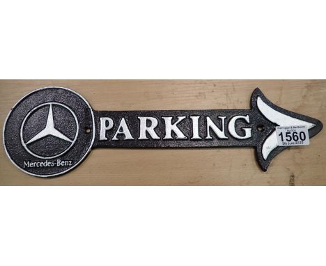 Cast iron Mercedes parking arrow sign, 45 x 15 cm. P&amp;P Group 2 (£18+VAT for the first lot and £3+VAT for subsequent lots)