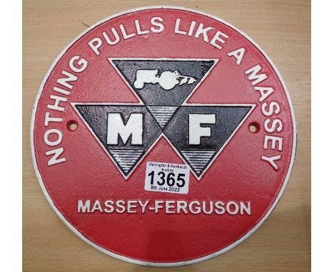 Cast iron Massey ferguson sign, D: 22 cm. P&amp;P Group 1 (£14+VAT for the first lot and £1+VAT for subsequent lots) 