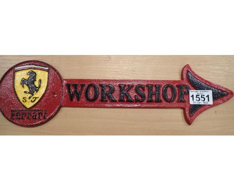 Cast iron Ferrari workshop arrow sign, 40 x 12 cm H. P&amp;P Group 2 (£18+VAT for the first lot and £3+VAT for subsequent lot