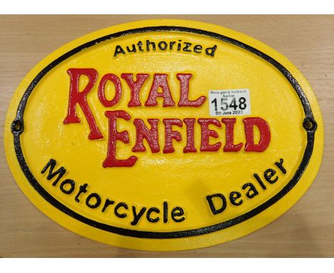 Cast iron Royal Enfield plaque.  P&amp;P Group 2 (£18+VAT for the first lot and £3+VAT for subsequent lots) 