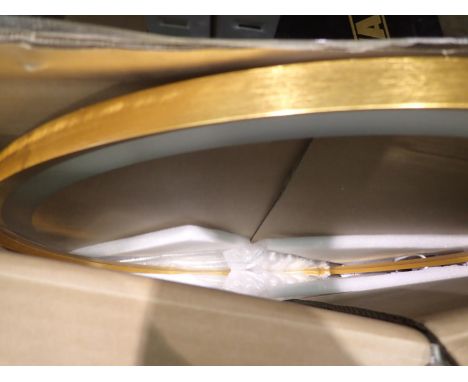 Large unused circular bathroom mirror with built in light and clock, D: 90 cm. Not available for in-house P&amp;P, contact Pa