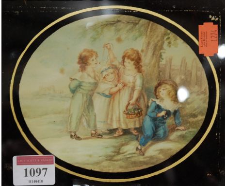 A  late 19th century English school - children playing marbles, watercolour, framed as an oval, 14x16cm, and one other simila