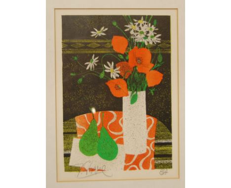 Yves Ganne (b.1931) - Chrysanthemums, lithograph printed in colours, signed in pencil lower left, bearing label for the Mark 