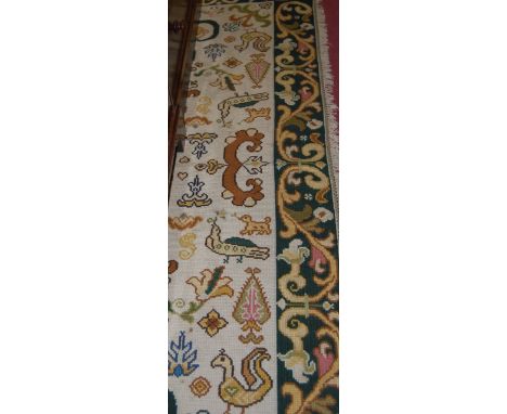 A contemporary Caucasian woollen carpet having a cream ground decorated with geometric motifs, 197x248cm   Condition Report /