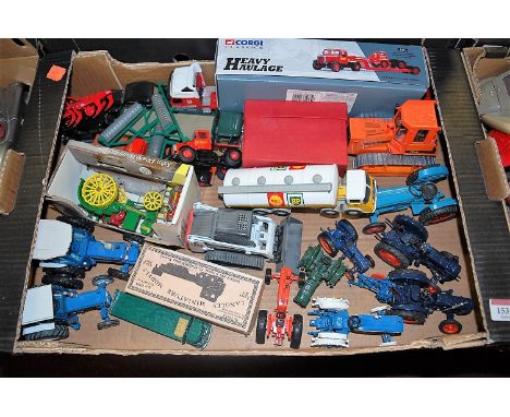 A box of mixed modern release and vintage diecast and white metal models to include Fordson Super Major tractor, and an ERF S