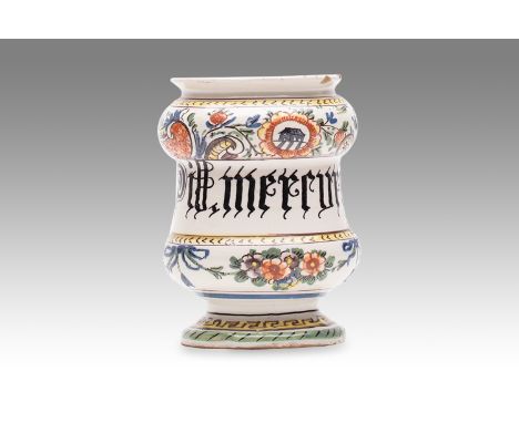 18th century | height: 12 cm | region: Lombardy | country: Italy | provenance: private pharmacy museum | Albarello faience po