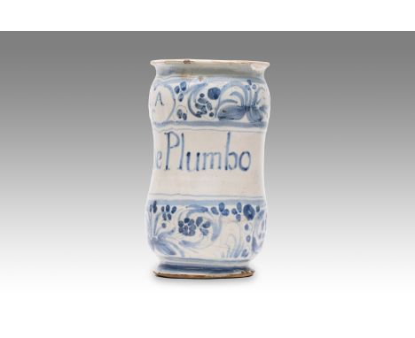 18th century | height: 20 cm | region: Northern Italy | provenance: private pharmacy museum | Albarello faience pottery | Bid