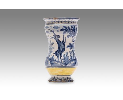 18th century | height: 20 cm | region: Liguria | country: Italy | provenance: private pharmacy museum | Albarello faience pot