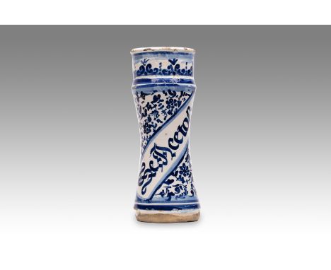 17th century | height: 30 cm | region: Catalonia | country: Spain | provenance: private pharmacy museum | Albarello faience p