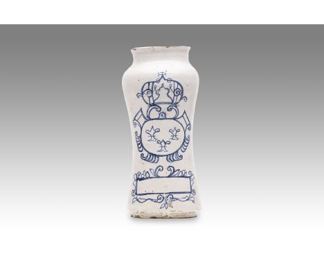 18th century | height: 27 cm | region: Talavera | country: Spain | provenance: private pharmacy museum | Albarello faience po