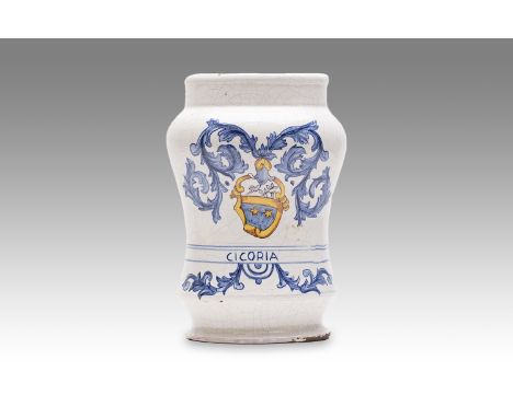 20th century | height: 21 cm | region: Central Italy | provenance: private pharmacy museum | Albarello faience pottery | This