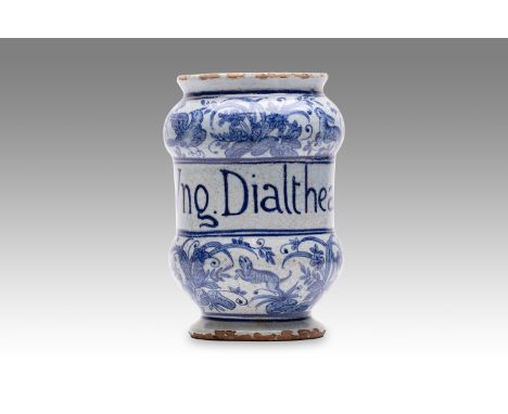 18th century | height: 20 cm | region: Liguria | country: Italy | provenance: private pharmacy museum | Albarello faience pot