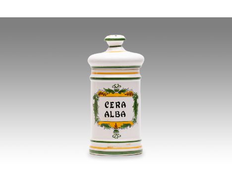 20th century | height: 25 cm | country: Spain | provenance: private pharmacy museum | Albarello faience pottery | condition: 