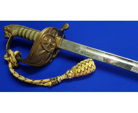 1950'S ELIZABETH SECOND NAVAL OFFICER'S SWORD AND SCABBARD BY WILKINSONS SWORD OF LONDON