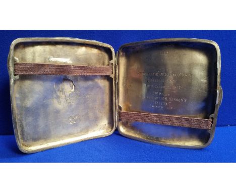SILVER CIGARETTE CASE PRESENTED TO CAPT R S HANSON 'DICK' FOR 2ND PRIZE IN THE 36TH ULSTER DIVISIONAL TRAIN STEEPLECHASE - 20
