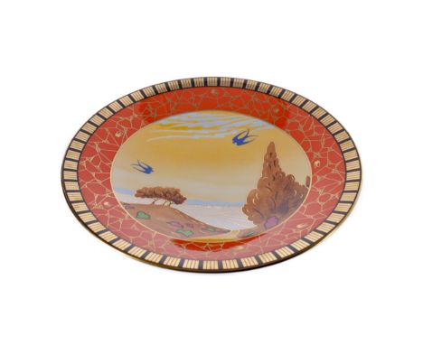 ROYAL WORCESTER 'SWALLOWS AT DUSK' PEDESTAL BOWL, limited edition 28/250, 41.5cm diameter, in box, with certificate of authen