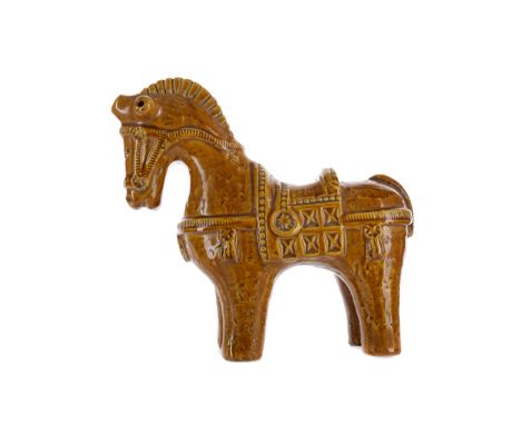 ALDO LONDI FOR BITOSSI, CERAMIC HORSE, in yellow, unmarked, 25cm high