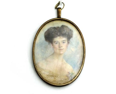 J Mary Scott (20th century), a portrait miniature painted in 1907 to depict a bare-shouldered young woman wearing a lace shaw