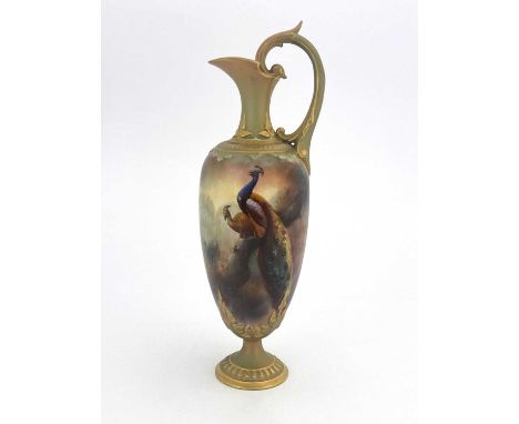 C White for Royal Worcester, a bird painted ewer