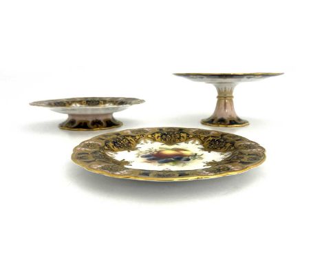 George Cole for Royal Worcester, a fruit painted comport, circa 1915, decorated with summer fruits and flowers on a white gro