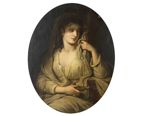 After Anjelica Kauffmann, Portrait of a woman as a Vestal Virgin, oval, oil on canvas, 94 by 75cm, unframed
