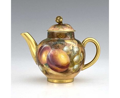 Roberts for Royal Worcester, a miniature fruit painted teapot, signed and printed marks, 6.5cm high