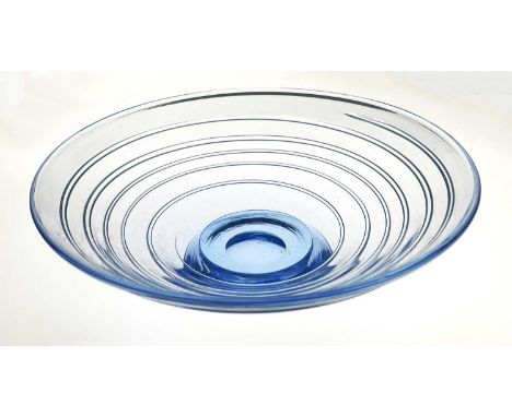 Tom Hill for James Powell and Sons, Whitefriars, a Sapphire Blue ribbon trailed glass bowl, model 9031, designed circa 1935, 