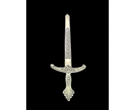 Alexander Ritchie, an Iona Arts and Crafts silver letter opener, Glasgow 1929, in the form of a sword, the blade cast in reli