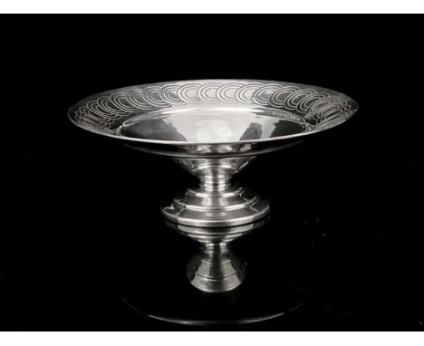 Keith Murray for Mappin and Webb, an Art Deco silver plated pedestal bowl, model W29504, circa 1935, the conical bowl with st