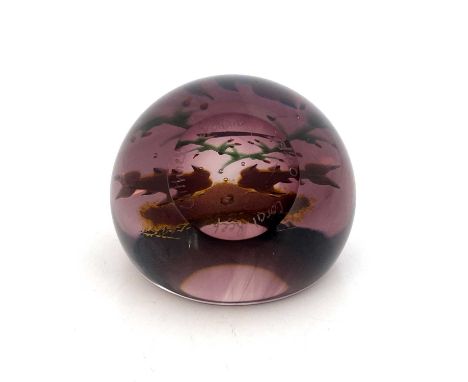 William Manson for Caithness, a Coral Reef limited edition glass paperweight, depicting an aquatic scene of fish amongst cora