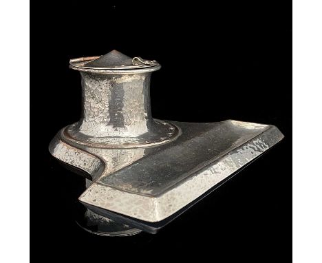 Richard Rathbone, an Arts and Crafts silver plated copper inkwell, model 676 circa 1903, planished with a flared drum well, r