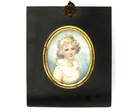 Richard Cosway R.A. (British, 1742–1821), portrait of Miss Rosewell Preston painted in 1789, signed, on ivory, 7.3 by 5.8cm, 