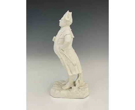A Royal Worcester bisque porcelain figure of Mr Bumble, from Oliver Twist, modelled in 18th century costume, impressed marks 