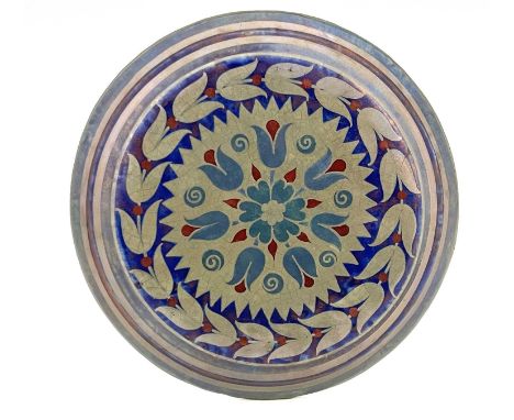 Fred Passenger for William De Morgan, a triple lustre roundel, 1902, decorated in the Moonlight Suite colours, central rosett