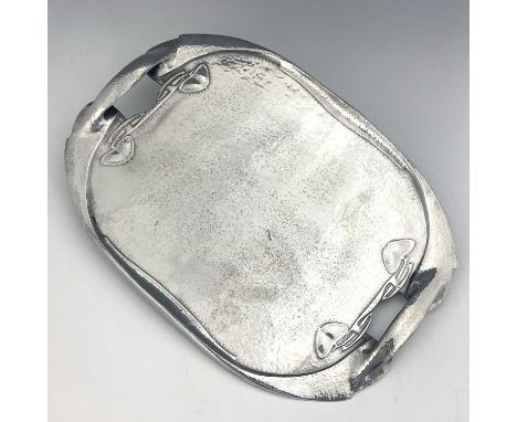 Archibald Knox for Liberty and Co., a Tudric Arts and Crafts pewter tray, model 0231, planished and cast with knotted tendril