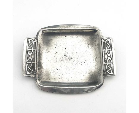 Archibald Knox for Liberty and Co., a Tudric Arts and Crafts pewter pin dish, model 01263, square form with embossed Celtic k
