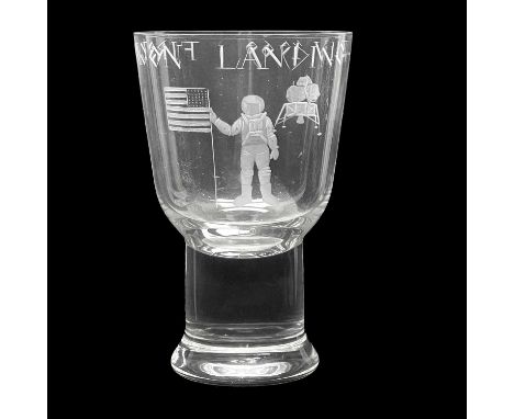 Anne Robertson for Caithness Glass, a commemorative engraved glass Moon Landing vase, 1969, chalice form, etched and engraved