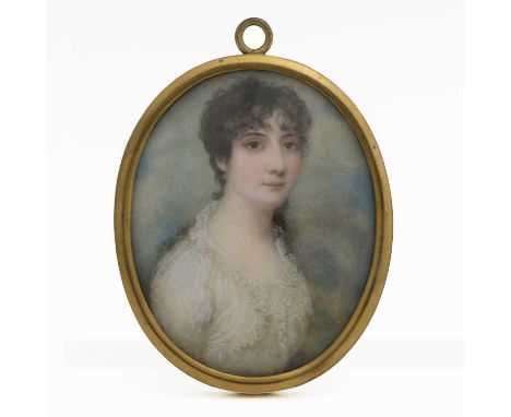 An early 19th century portrait miniature, painted to depict a young woman, on ivory, mother of pearl reverse, 7.2 by 5.7cm, f