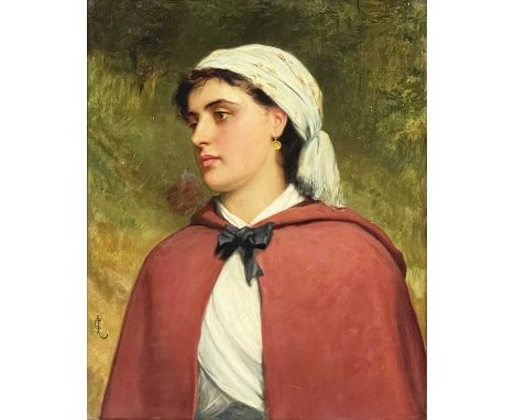 Charles Sillem Lidderdale (British, 1831-1895), portrait of a country girl, half-length wearing a shawl and a scarf, signed w