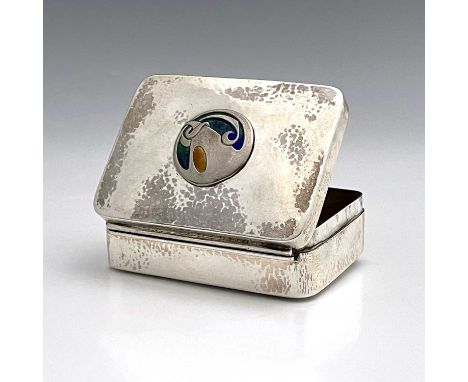 Archibald Knox for Liberty and Co., an Arts and Crafts silver and enamelled box, William Hair Haseler, Birmingham 1906, plani