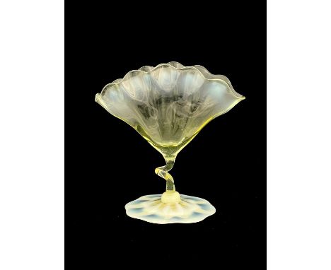 John Walsh Walsh, an Arts and Crafts straw opal glass vase, circa 1900, the optic ribbed fan shaped body with crimped rim, on